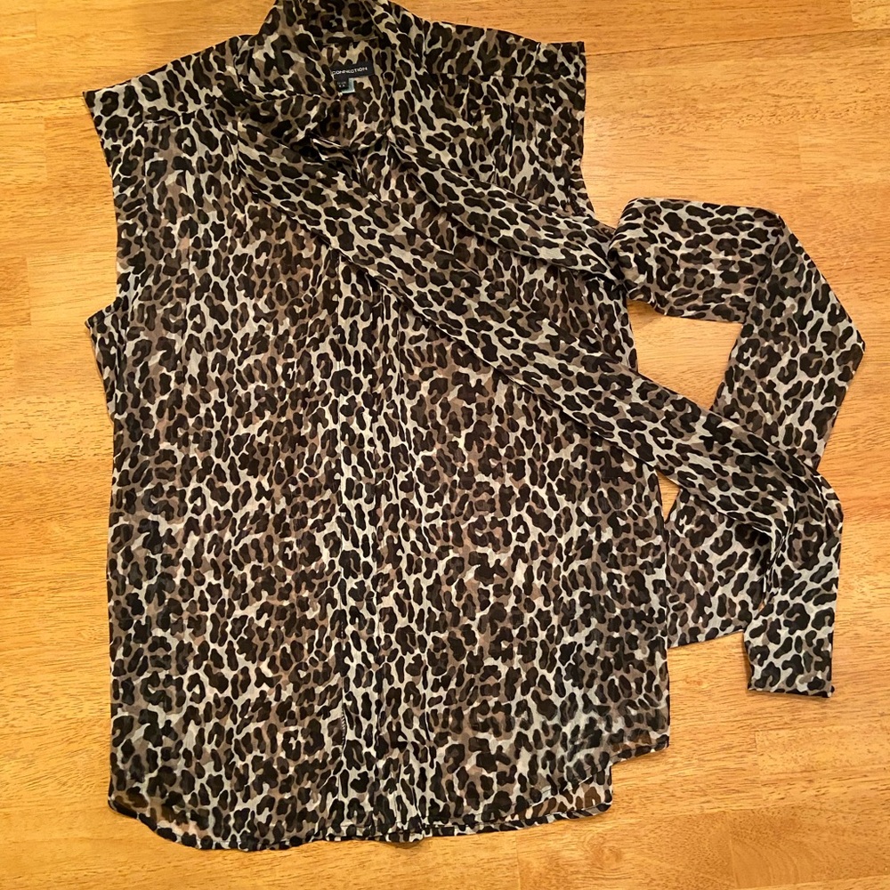 French Connection Animal Print Shell with Neck Tie Top